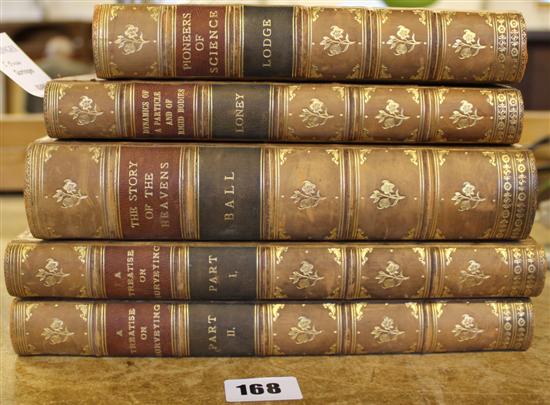 Five gilt leather bound volumes relating to Mathematics and the Sciences